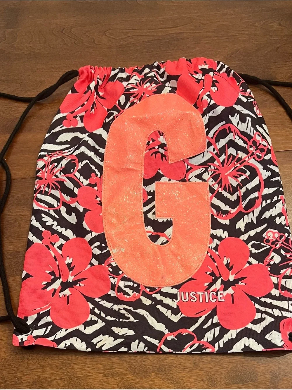 Justice Coral Floral Drawstring Backpack Monogram “G” beach bag